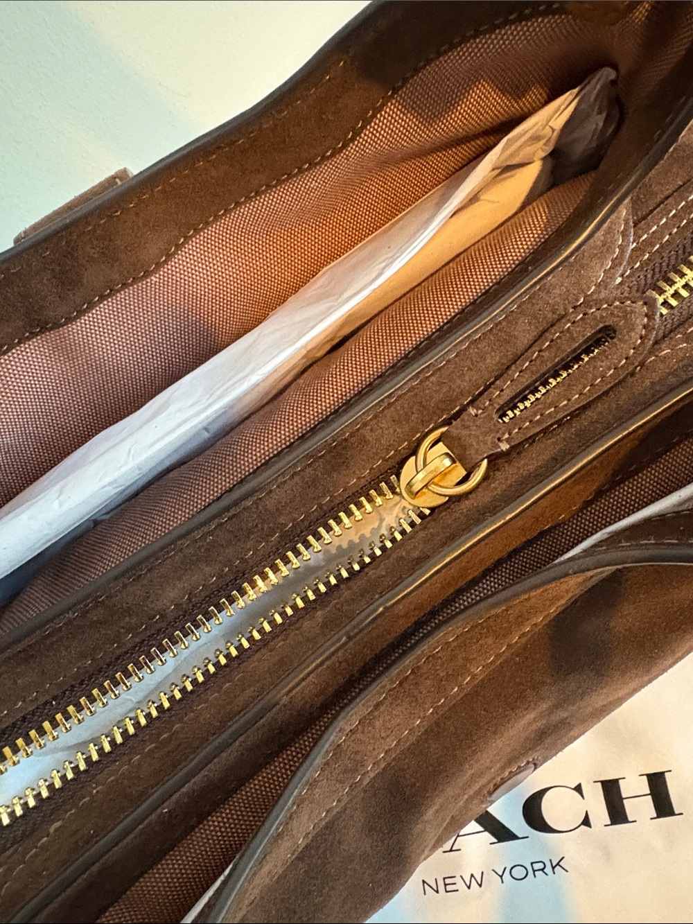 COACH Brown Suede Drifter Bag with Gold Buckle - Picture 9 of 10